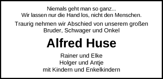 Traueranzeige von Alfred Huse von Nordwest-Zeitung