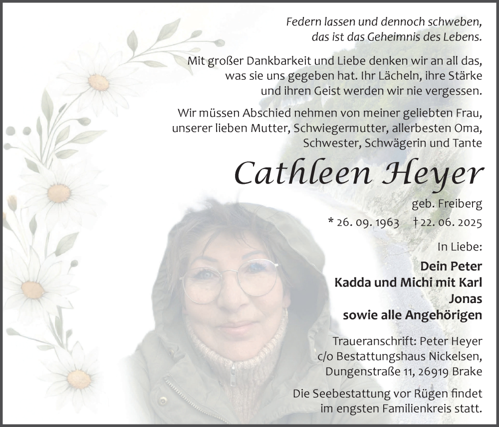  Traueranzeige für Cathleen Heyer vom 28.06.2025 aus Nordwest-Zeitung