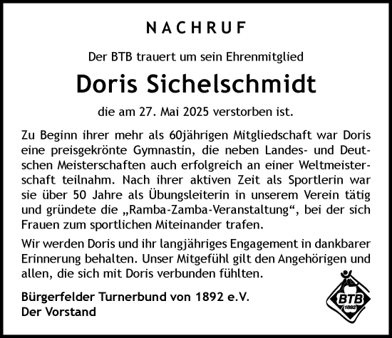 Traueranzeige von Doris Sichelschmidt von Nordwest-Zeitung