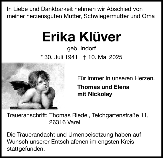 Traueranzeige von Erika Klüver von Nordwest-Zeitung