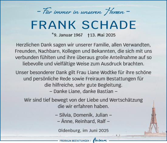 Traueranzeige von Frank Schade von Nordwest-Zeitung