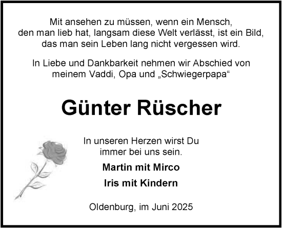 Traueranzeige von Günter Rüscher von Nordwest-Zeitung