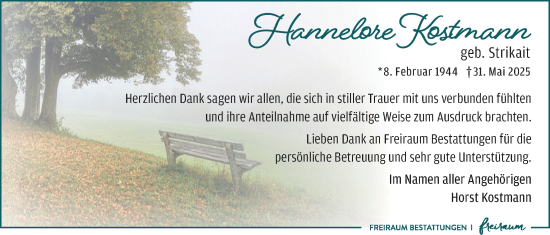 Traueranzeige von Hannelore Kostmann von Nordwest-Zeitung