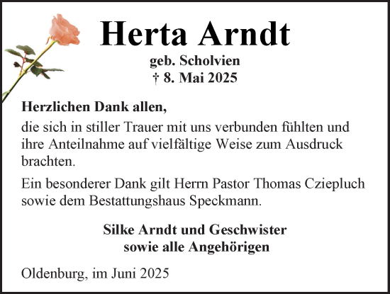 Traueranzeige von Herta Arndt von Nordwest-Zeitung