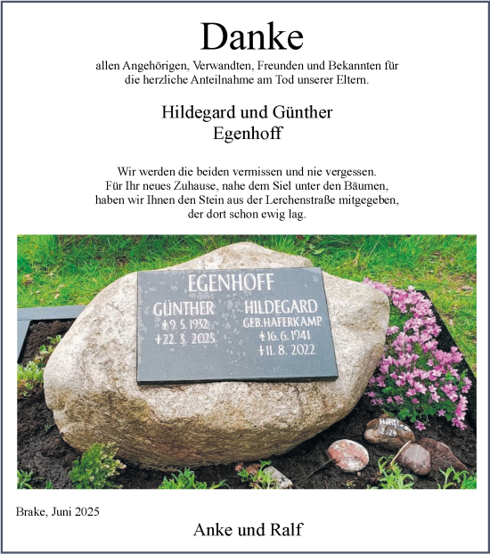 Traueranzeige von Hildegard Egenhoff von Nordwest-Zeitung