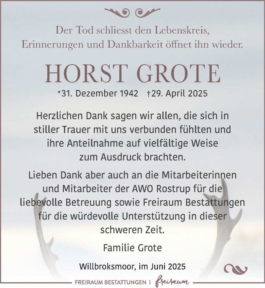  Traueranzeige für Horst Grote vom 21.06.2025 aus Nordwest-Zeitung