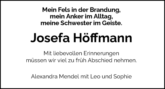 Traueranzeige von Josefa Höffmann von Nordwest-Zeitung