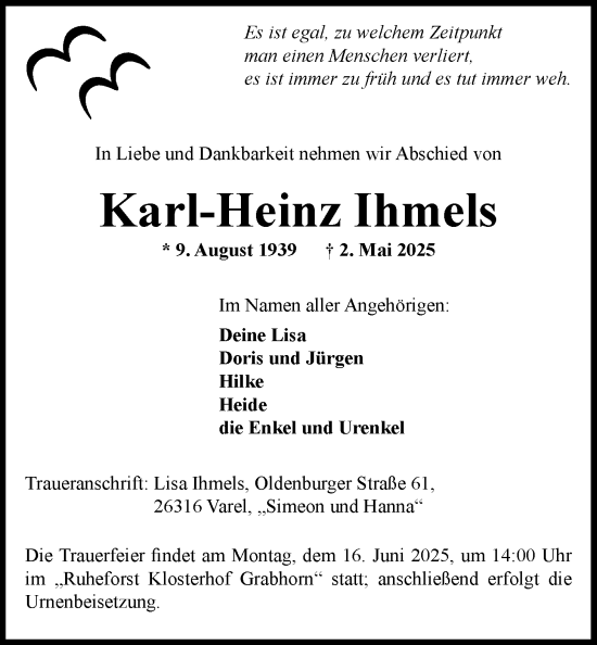 Traueranzeige von Karl-Heinz Ihmels von Nordwest-Zeitung
