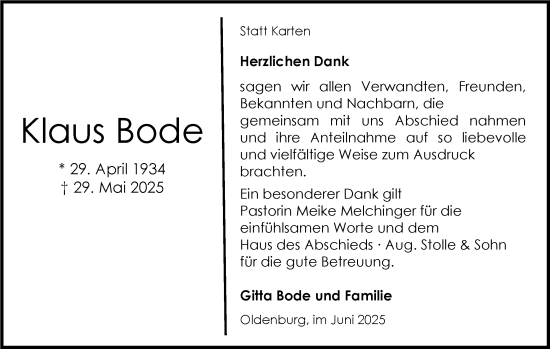 Traueranzeige von Klaus Bode von Nordwest-Zeitung