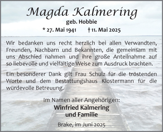 Traueranzeige von Magda Kalmering von Nordwest-Zeitung
