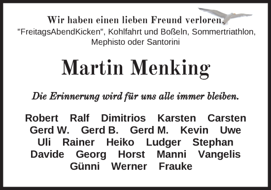 Traueranzeige von Martin Menking von Nordwest-Zeitung