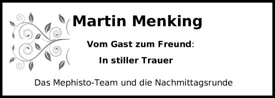 Traueranzeige von Martin Menking von Nordwest-Zeitung
