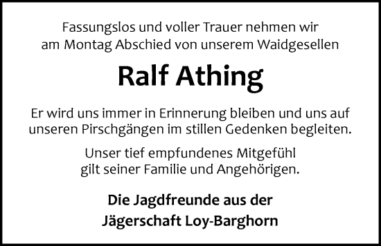 Traueranzeige von Ralf Athing von Nordwest-Zeitung