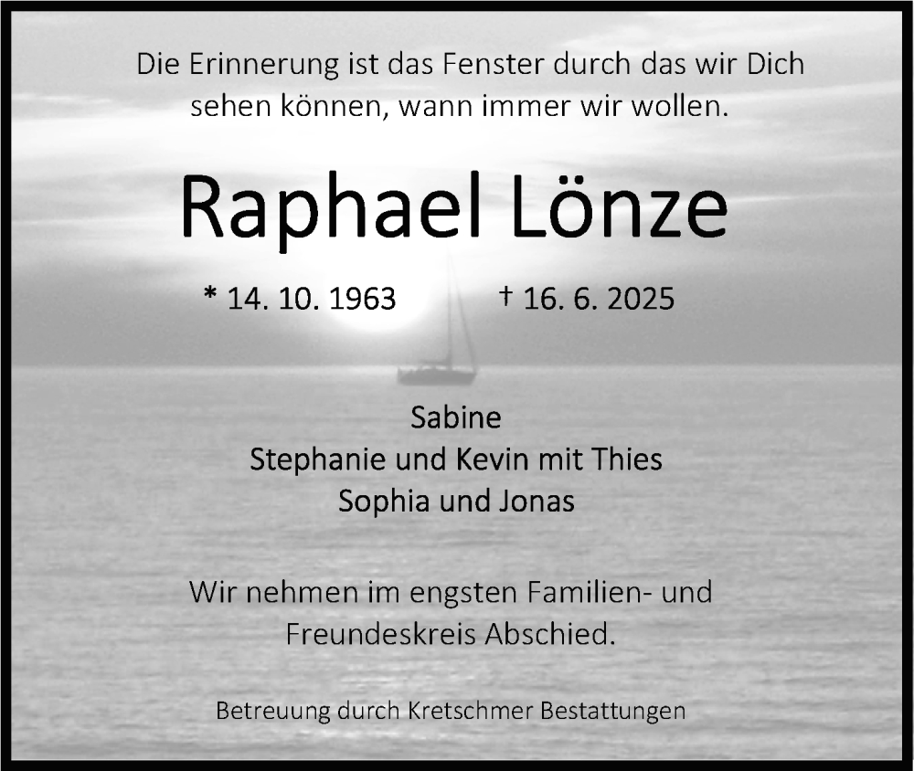  Traueranzeige für Raphael Lönze vom 28.06.2025 aus WZ/JW/AH