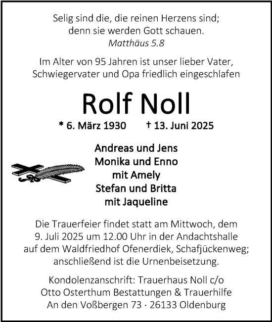 Traueranzeige von Rolf Noll von Nordwest-Zeitung