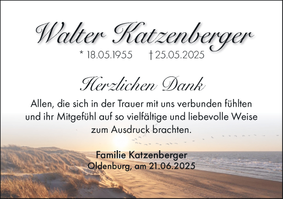 Traueranzeige von Walter Katzenberger von Nordwest-Zeitung