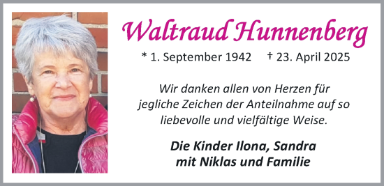 Traueranzeige von Waltraud Hunnenberg von Nordwest-Zeitung