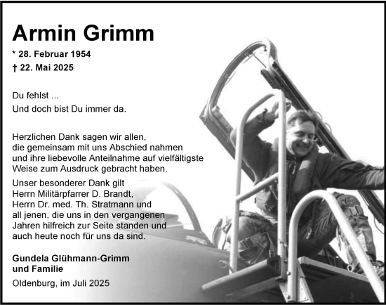 Traueranzeige von Armin Grimm von Nordwest-Zeitung