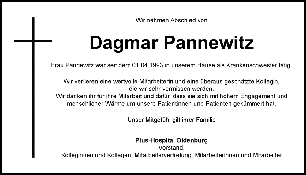  Traueranzeige für Dagmar Pannewitz vom 12.07.2025 aus Nordwest-Zeitung