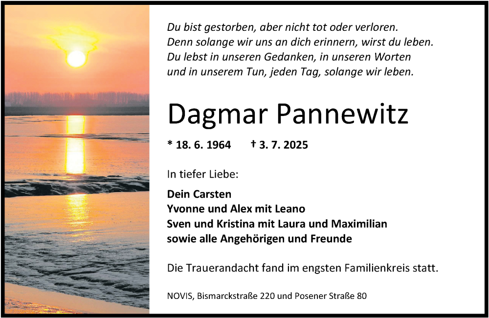  Traueranzeige für Dagmar Pannewitz vom 12.07.2025 aus WZ/JW/AH