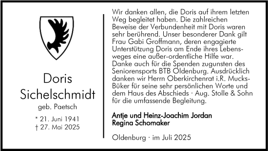 Traueranzeige von Doris Sichelschmidt von Nordwest-Zeitung