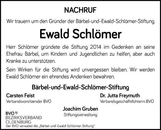 Traueranzeige von Ewald Schlömer von Nordwest-Zeitung