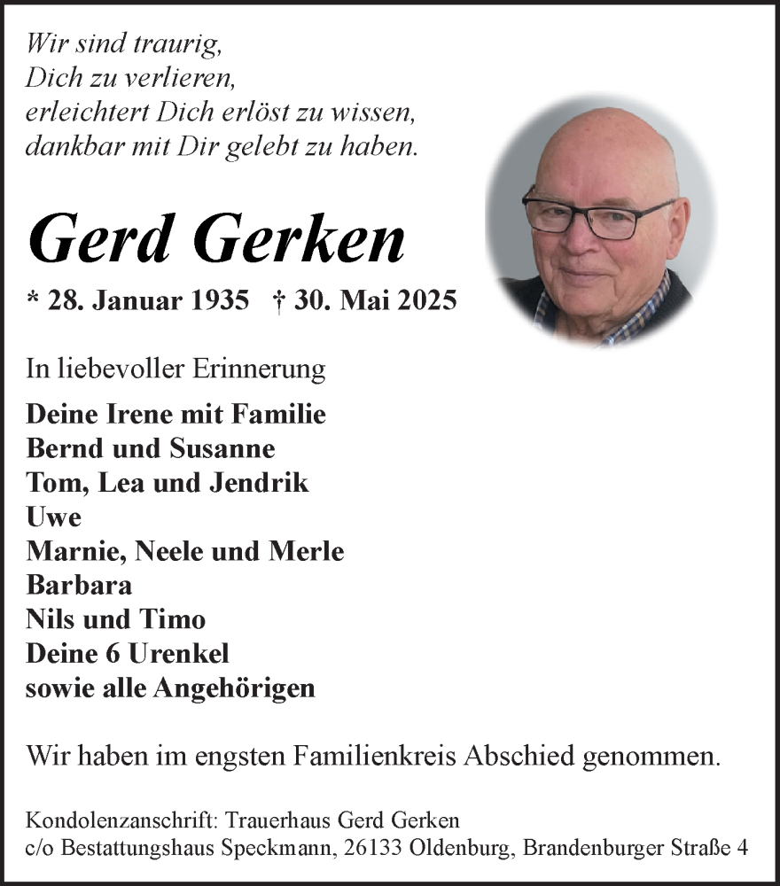  Traueranzeige für Gerd Gerken vom 05.07.2025 aus Nordwest-Zeitung
