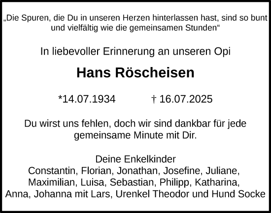 Traueranzeige von Hans Röscheisen von Nordwest-Zeitung