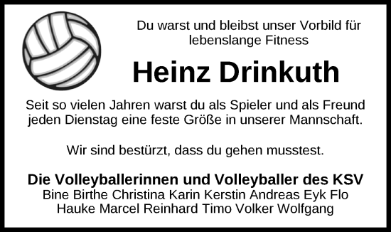 Traueranzeige von Heinz Drinkuth von Nordwest-Zeitung