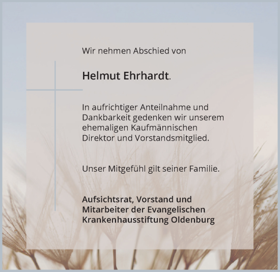 Traueranzeige von Helmut Ehrhardt von Nordwest-Zeitung