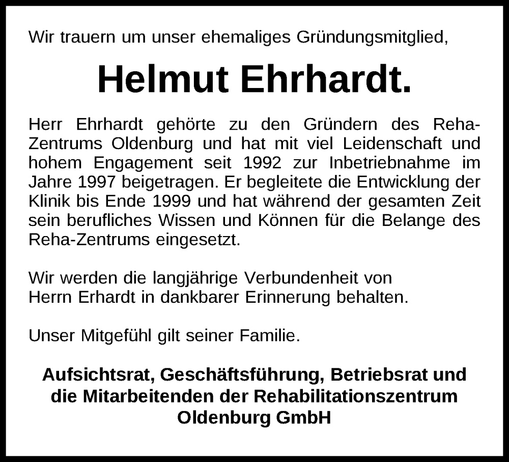  Traueranzeige für Helmut Ehrhardt vom 16.07.2025 aus Nordwest-Zeitung