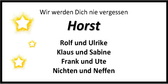 Traueranzeige von Horst  von Nordwest-Zeitung