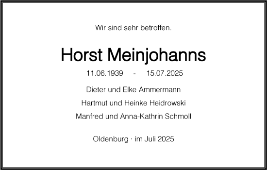 Traueranzeige von Horst Meinjohanns von Nordwest-Zeitung