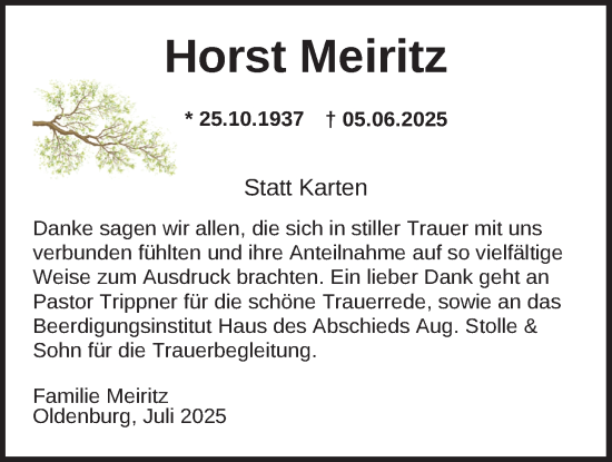 Traueranzeige von Horst Meiritz von Nordwest-Zeitung