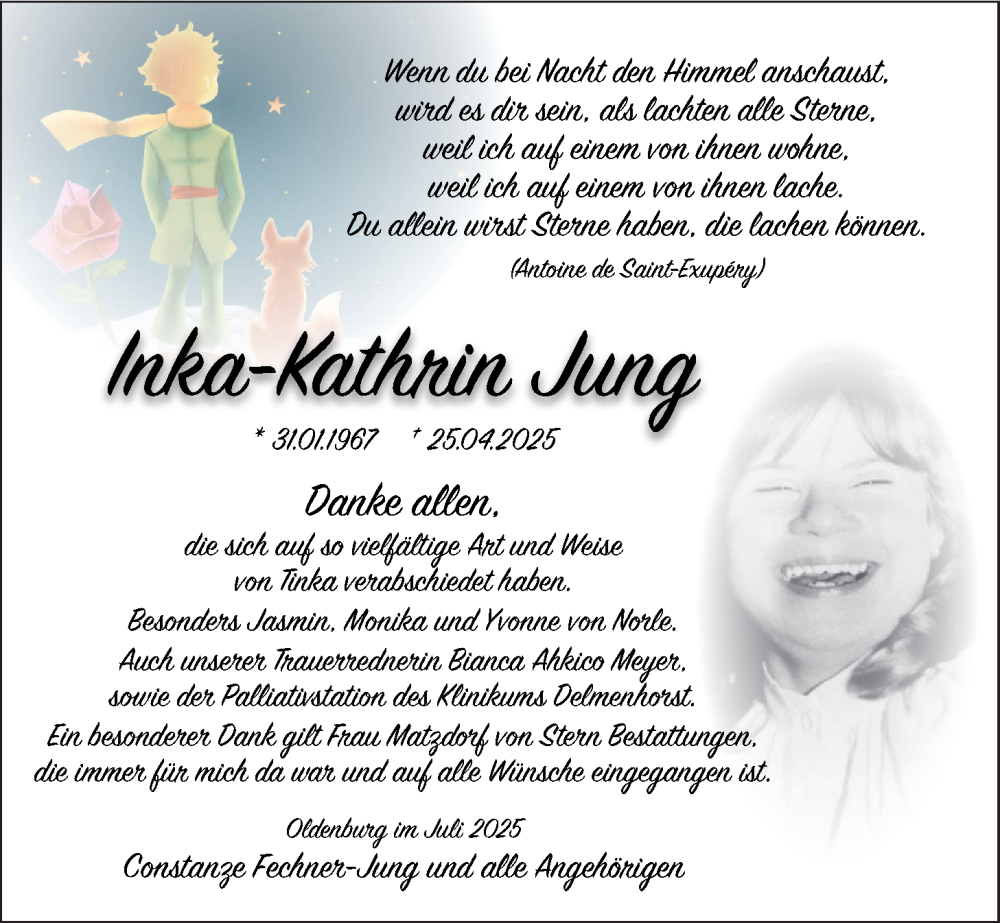  Traueranzeige für Inka-Kathrin Jung vom 26.07.2025 aus Nordwest-Zeitung