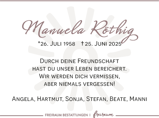 Traueranzeige von Manuela Röthig von Nordwest-Zeitung