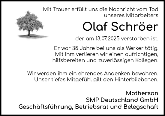 Traueranzeige von Olaf Schröer von Nordwest-Zeitung
