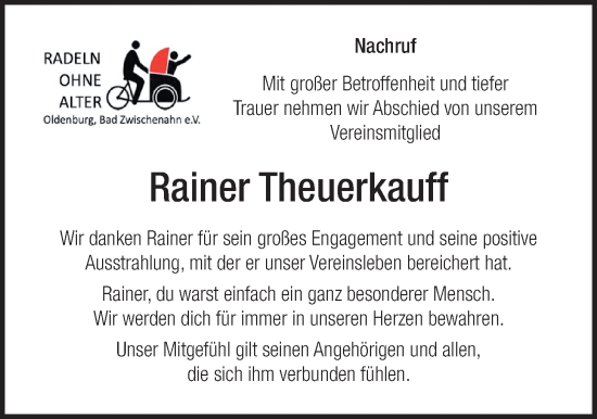 Traueranzeige von Rainer Theuerkauff von Nordwest-Zeitung