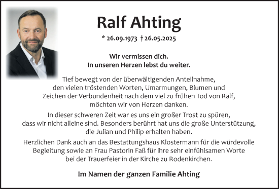 Traueranzeige von Ralf Ahting von Nordwest-Zeitung