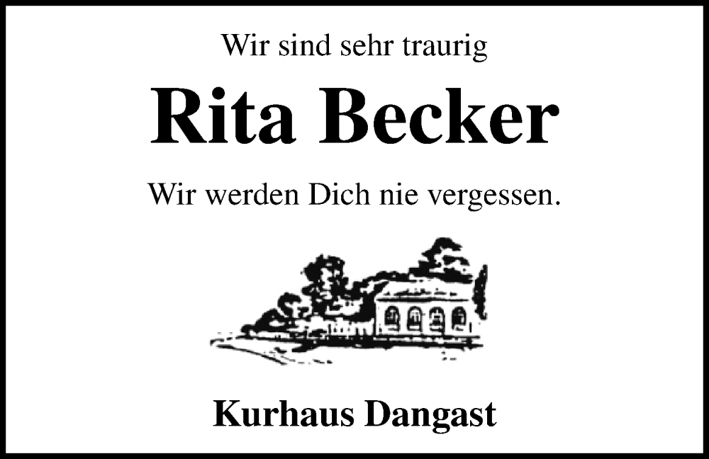  Traueranzeige für Rita Becker vom 19.07.2025 aus Nordwest-Zeitung