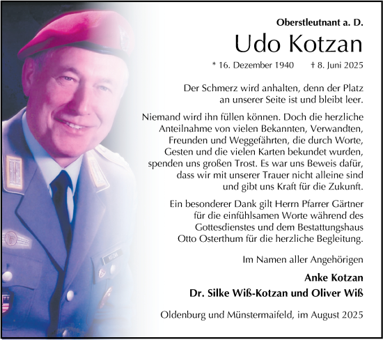 Traueranzeige von Udo Kotzan von Nordwest-Zeitung