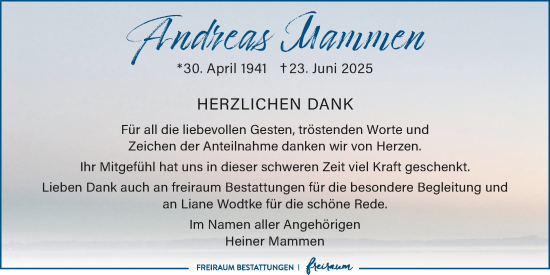 Traueranzeige von Andreas Mammen von WZ/JW/AH
