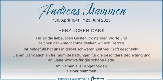 Traueranzeige von Andreas Mammen von Nordwest-Zeitung