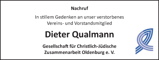 Traueranzeige von Dieter Qualmann von Nordwest-Zeitung
