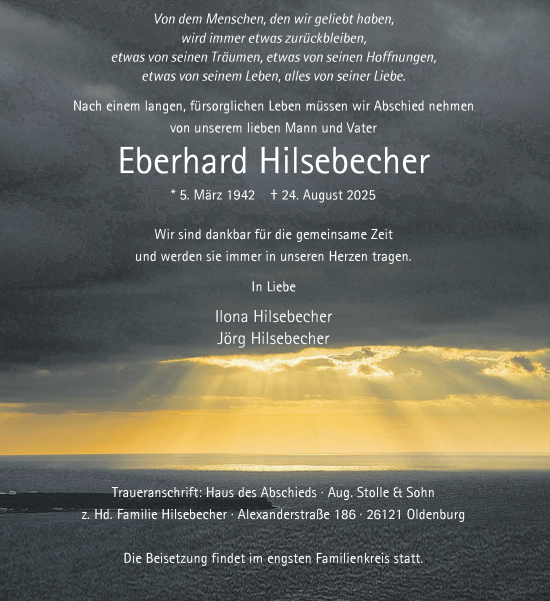 Traueranzeige von Eberhard Hilsebecher von Nordwest-Zeitung