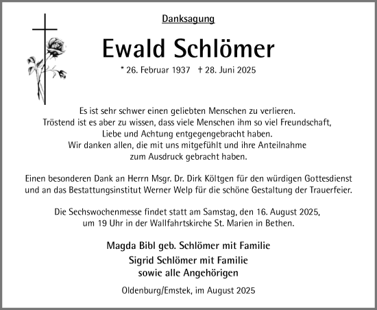 Traueranzeige von Ewald Schlömer von Nordwest-Zeitung