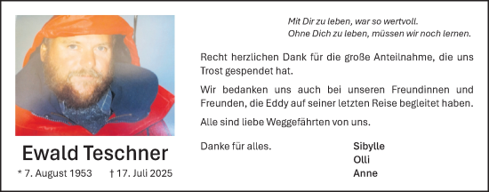 Traueranzeige von Ewald Teschner von Nordwest-Zeitung