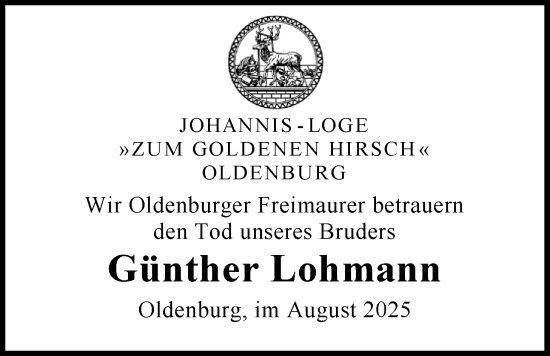 Traueranzeige von Günther Lohmann von Nordwest-Zeitung