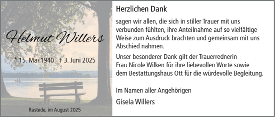 Traueranzeige von Helmut Willers von Nordwest-Zeitung