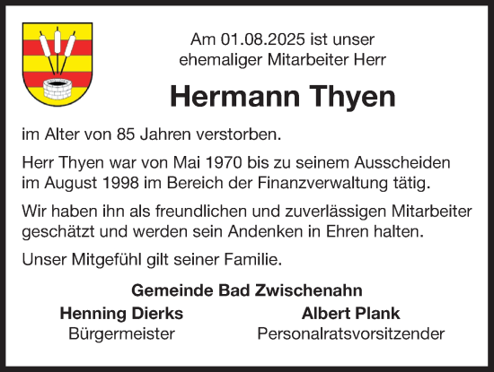 Traueranzeige von Hermann Thyen von Nordwest-Zeitung